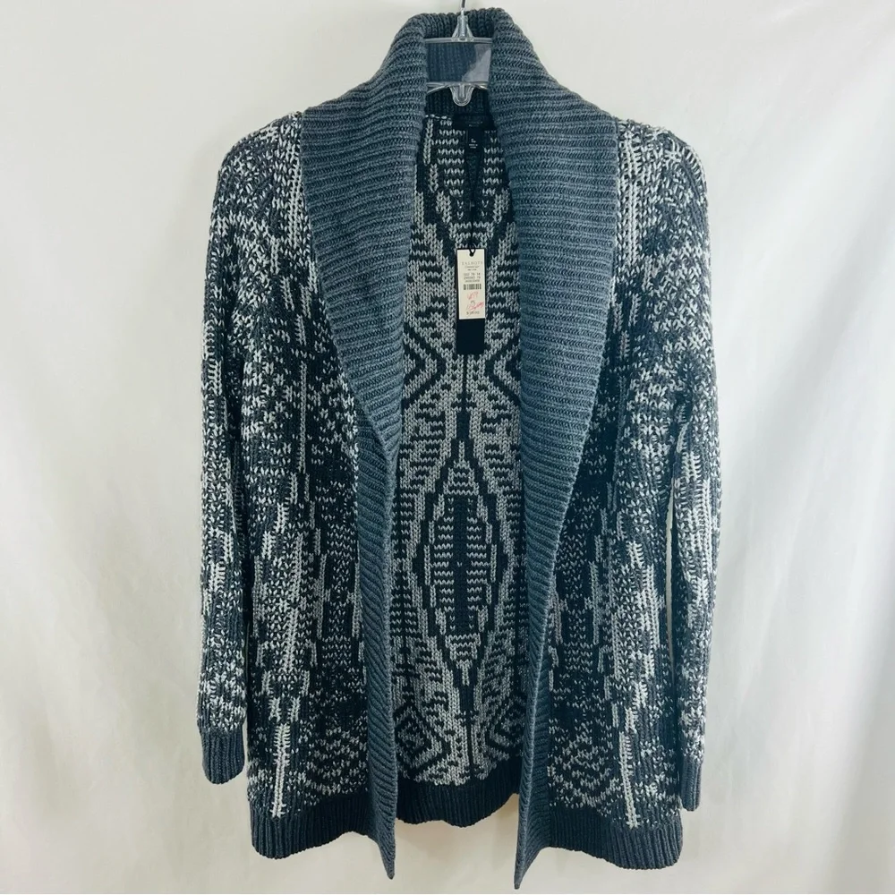 NWT! Talbots Mid Length Wool Blend Chunky Knit Geometric Gray Metallic Thread - Picture 1 of 12
